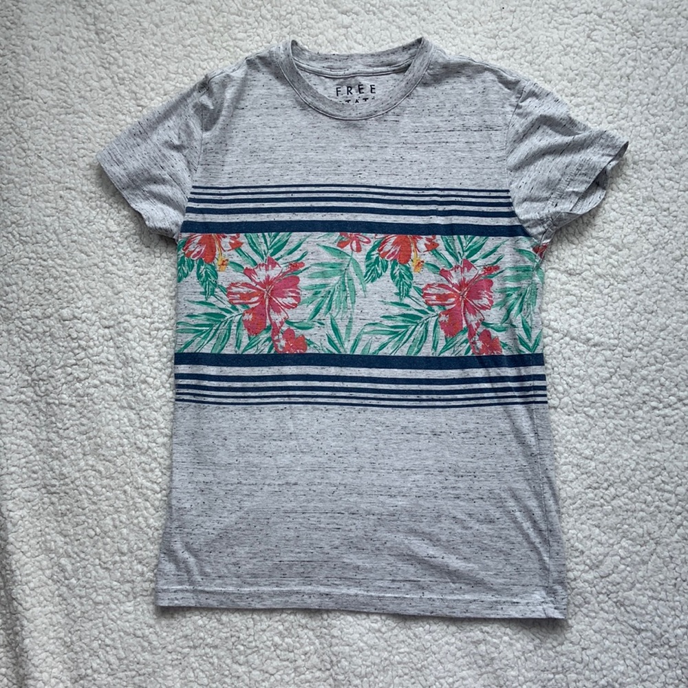 Free State Mens gray floral print short sleeve tshirt S